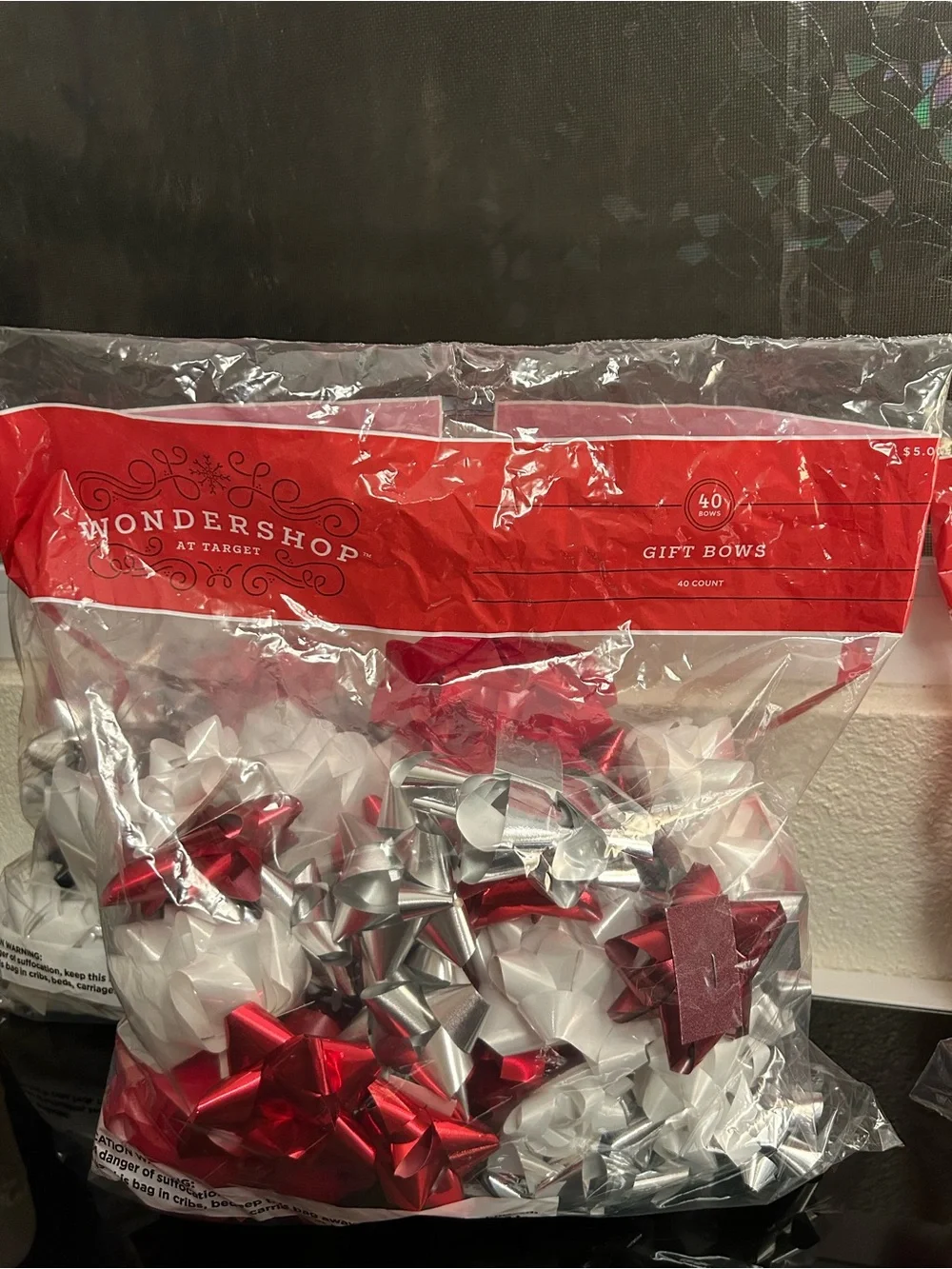 Bundle set of 3 Christmas gift adhesive bows 40 count each bag, 120 count total
